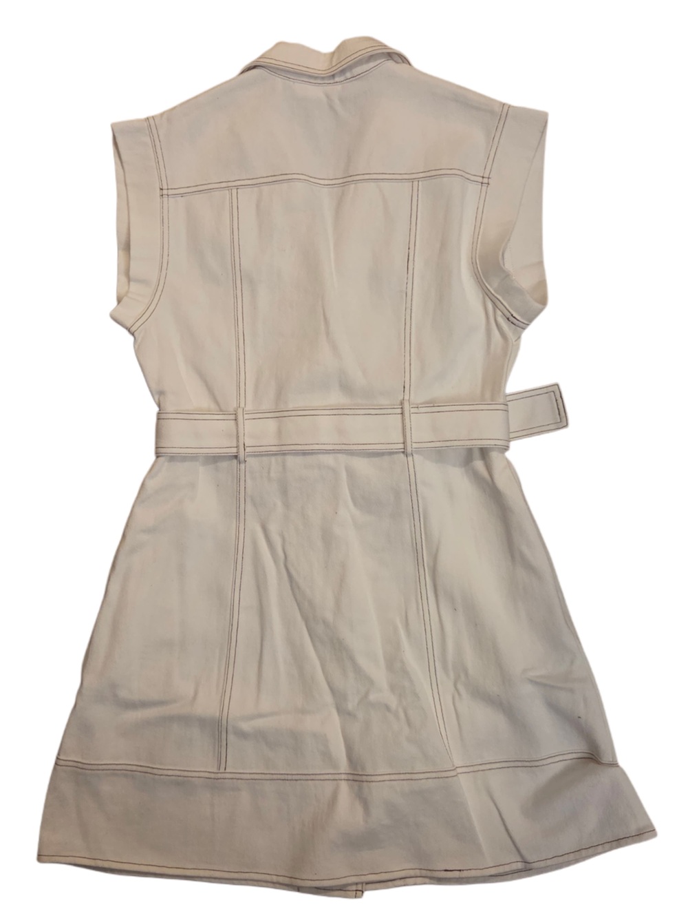 entro Cream Button-Front Belted Sleeveless Dress - Picture 2 of 7